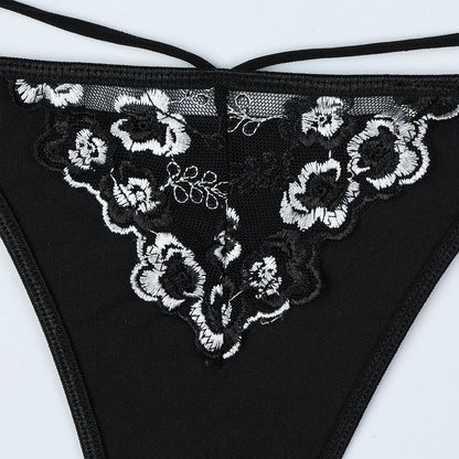 Black Floral White Fancy Lingerie Delicate Embroidery Lace Ensemble Lingeries Femmes Sexy Matching-Two-Piece-Clothing Beautiful Exotic Set