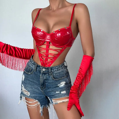 Red Leather Underwear Sets Sexy Lingerie Set Woman Sexiest Bra Set Full Lingerie Womens Clothing Bra Corset