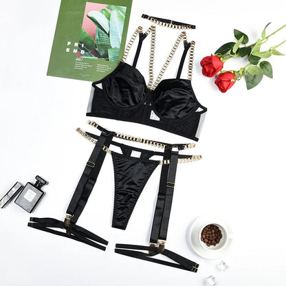 Black Lingerie Sets for Women Luxury 2023 Exotic with Chains Affordable Luxury Lingerie Women Bra and Underwear Set